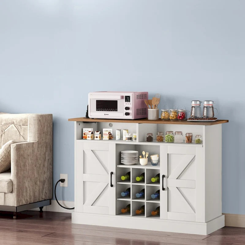 Moasis 47Farmhouse Coffee Bar Cabinet with Floating Shelf - 15.75D x 47.24W x 33.86H