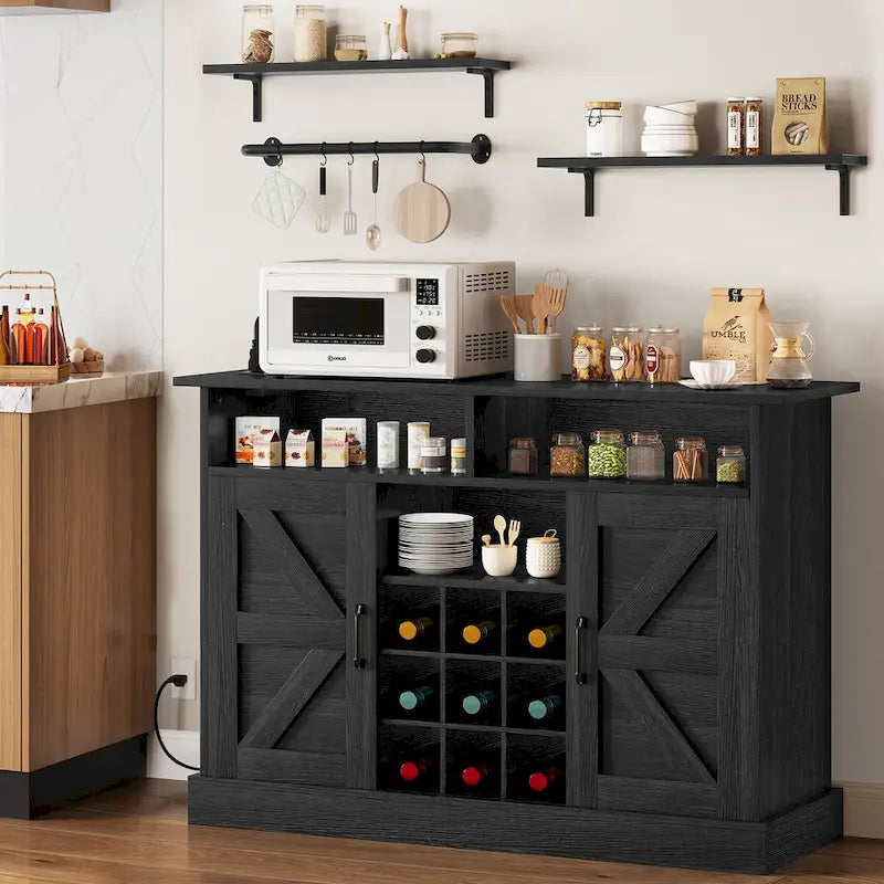 Moasis 47Farmhouse Coffee Bar Cabinet with Floating Shelf - 15.75D x 47.24W x 33.86H
