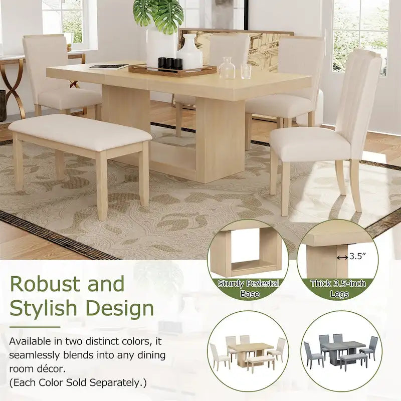 Contemporary 6-Piece 78inch Extendable Pedestal Dining Table Set