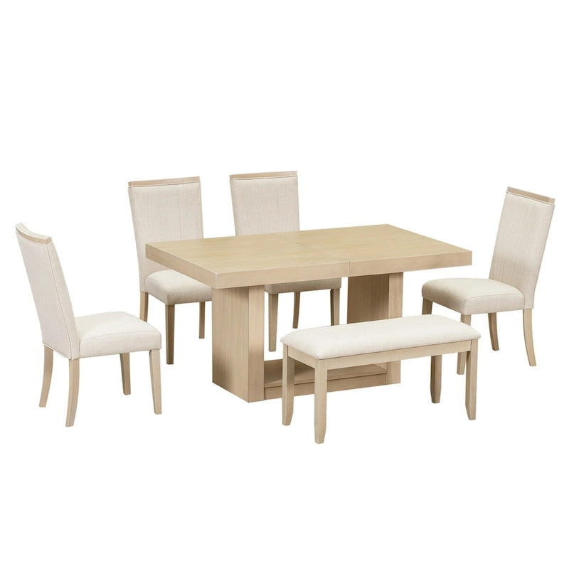 Contemporary 6-Piece 78inch Extendable Pedestal Dining Table Set
