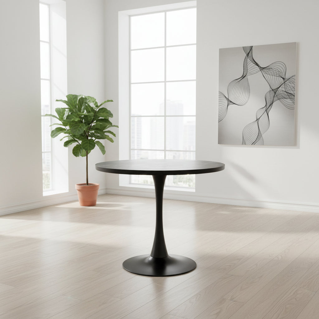 Bristol 36 Round Dining Table for 4 with MDF Top and Sleek Black Iron Base for Kitchen & Dining Room