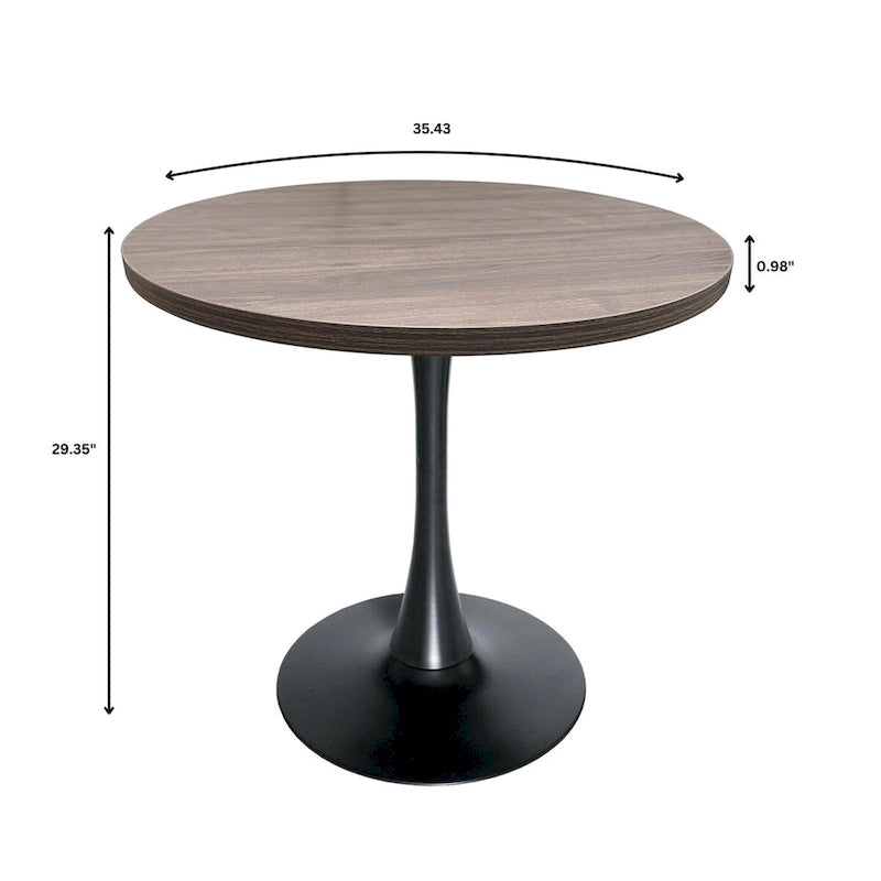 Bristol 36 Round Dining Table for 4 with MDF Top and Sleek Black Iron Base for Kitchen & Dining Room