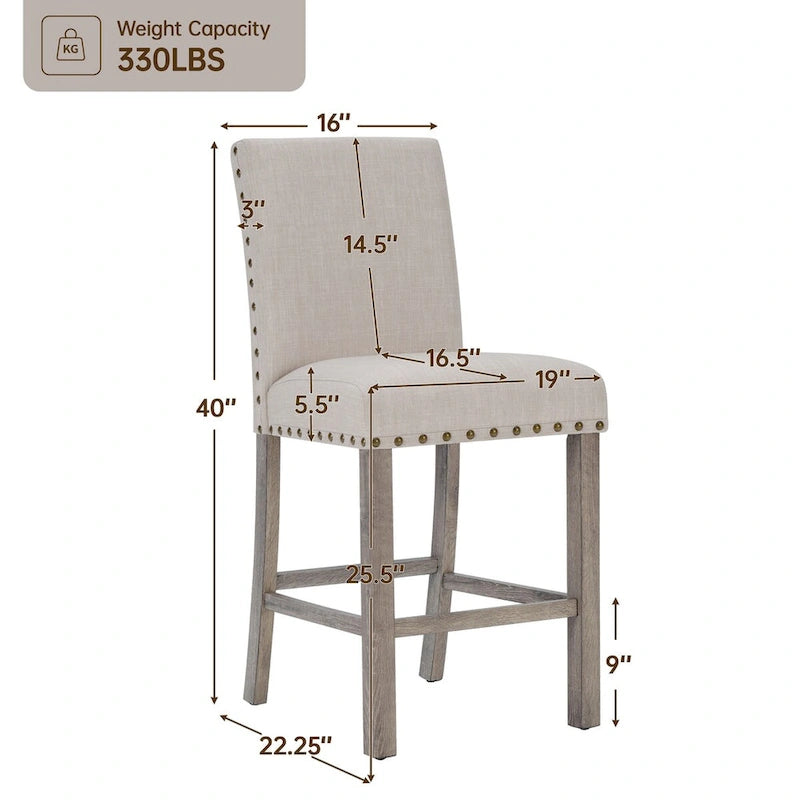 Farmhouse Style 5-piece Square Bar Table Set, 4 Upholstered Counter Stools with Bar Table Dining Set