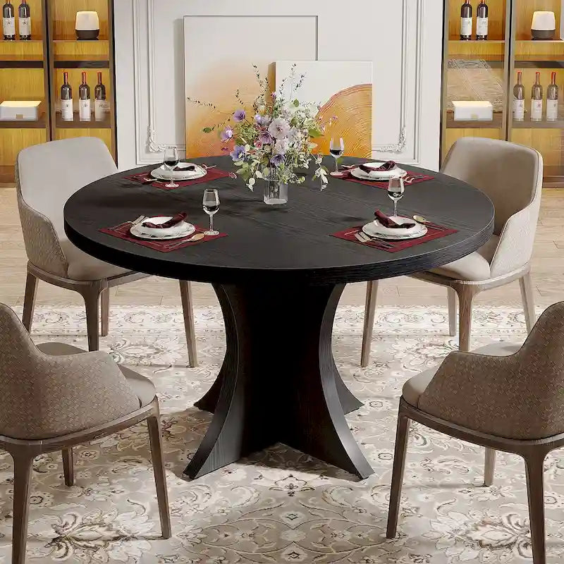 Round Dining Table for 4-6, 47.2 Black Kitchen Table