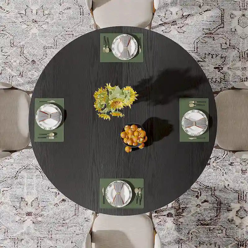 Round Dining Table for 4-6, 47.2 Black Kitchen Table