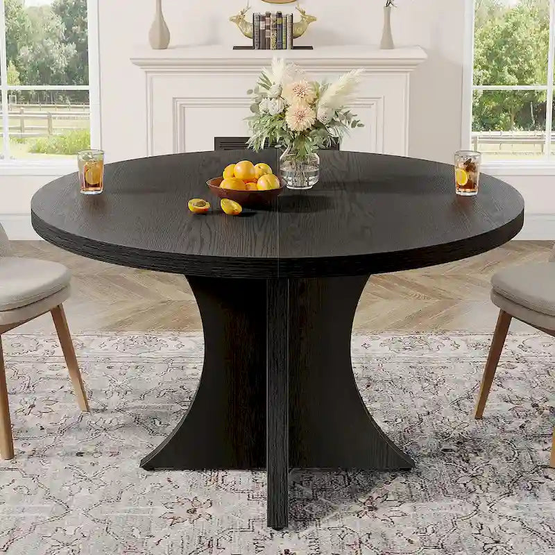 Round Dining Table for 4-6, 47.2 Black Kitchen Table