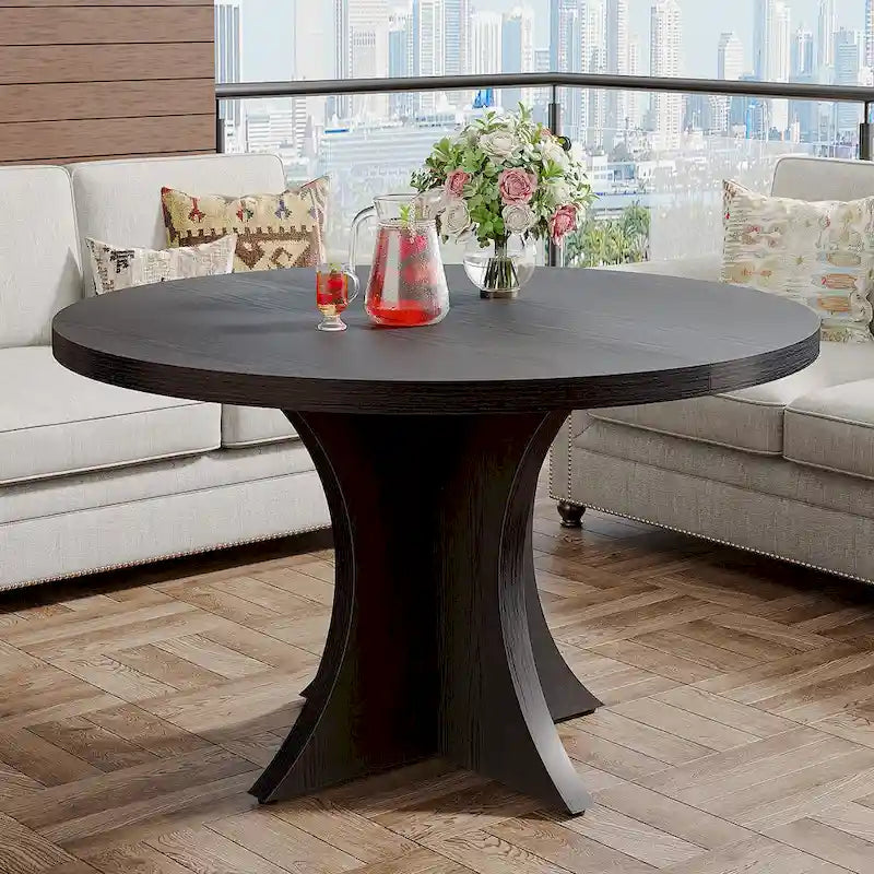 Round Dining Table for 4-6, 47.2 Black Kitchen Table