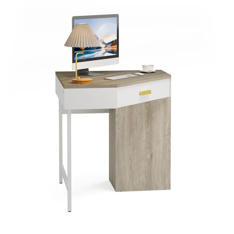 Wood/ Metal Corner Computer Desk Writing Table with 4 Drawers